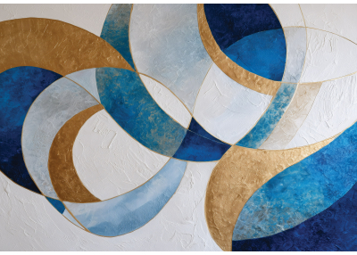 Фототапет Абстрактни златни кръгове в синьо и бяло